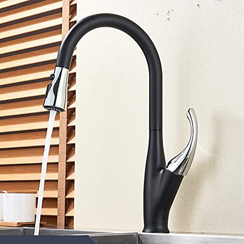 Wasserhahn Ausziehbare Küchenarmaturen, Einhand-Heiß-Kaltwasser-Wasserhahn, 360-Grad-Drehung, Küchenwasserhahn für Küchenspüle, Wasserhahn/Chrom Schwarz