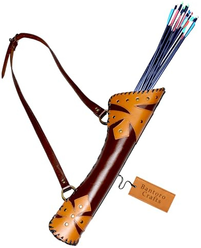 Bantoro Crafts Braunes Leder, traditionelles Leder, Bogenschießen-Köcher, Pfeilhalter, Taille/Hüfte, hängende Umhängetasche, Schießen, Jagd, Schultergurt, verstellbare Gürteltasche