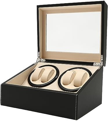 LANNADD Automatische Uhrenbeweger Box, 4+6 Drehen Uhrenbeweger Lagerung Schmuckschatulle Uhrengehäuse, Watch Winder Automatisch Ideal Als Geburtstags- Jubiläums- Oder - Schwarz