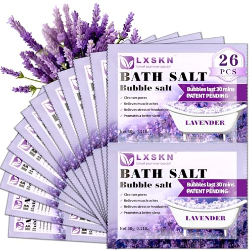 LXSKN Bubble Bath Salt - 26 PCS Bath Soak, Individually Packaged Bathing Alternative to Epsom Salts, 100% Natural & Pure Bath Salts for Women and Men, Relaxes and Promotes Better Sleep