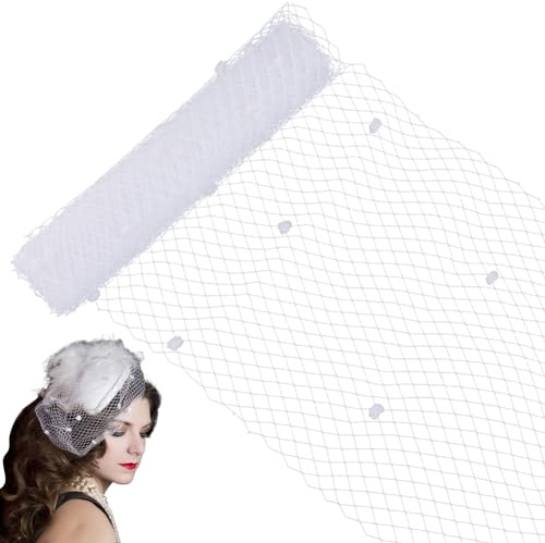 GORGECRAFT 5 Yards Schleiernetzstoff Mit Kleinem Knäuel 25cm Breit Vogelkäfig-Brautschleier Netz Französischer Rhombus Fascinator Braut Haarschmuck Hutdekoration Für Hochzeit Teeparty Weiß