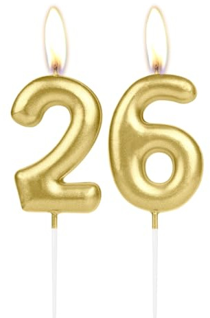 Candela per torta con numero 26° compleanno, con numero dorato 26, decorazione per torta di compleanno e cupcake per ragazze e ragazzi, decorazione per anniversario di matrimonio