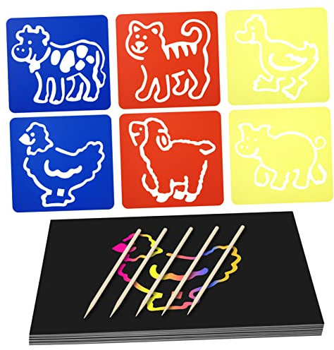 Abaodam Buntes Kratzpapier Regenbogen-set Mit Holzstiften Und Vorlagen Sicher Dickes Bastelpapier Für Junge Mädchen Zum Malen Zeichnen Und Diy-kunsthandwerk Für Eltern-junge Mädchen-aktivi