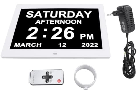 Reloj de reloj de día de calendario digital, 12 pulgadas de pantalla grande reloj de fecha día con 3 recordatorios de medicación 12 alarma personalizada para personas mayores de demencia 100-240V