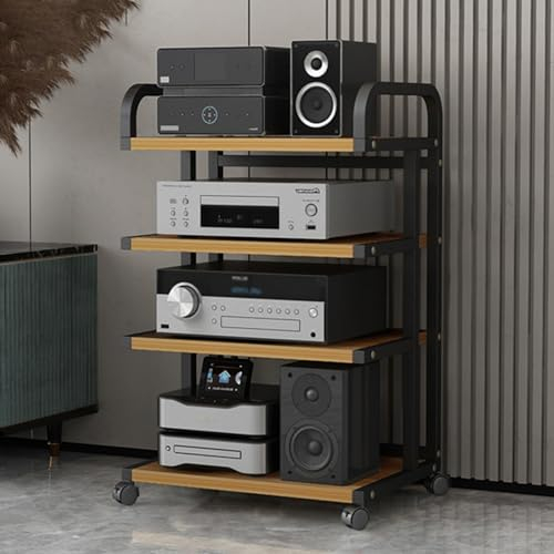 Mueble Equipo HiFi AV Media Stand 3 4 Niveles Blanco, Mueble De Almacenamiento para Tocadiscos De CD Soporte para Consola De Videojuegos Estante para Cine En Casa, Torre De Audio Estéreo Móvil (Color