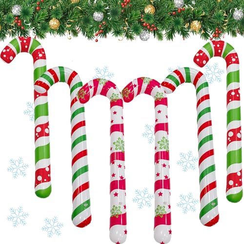 QSLKI Aufblasbare Weihnachtsstange für Dekoration, 88 cm, aufblasbar, Riesen-Zuckerstange, aufblasbar, für Party, Weihnachten, Deko, Kamin, Eingang, Innen- und Außenbereich, 6 Stück
