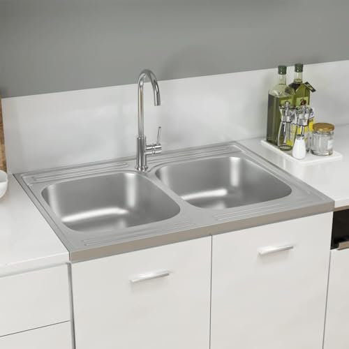 ZEYUAN Évier de Cuisine à Double lavabo argenté 800x600x155 mm INOX,Evier Multifonction,Lavabo Cuisine,Douchette Evier Cuisine
