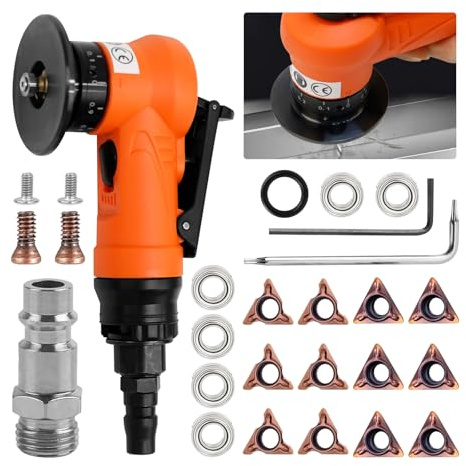 2-in-1 45° pneumatisches Anfasmaschinen-Set mit Klinge und Lager, Handschleiferwerkzeuge für Bogenecke, 1/4-Zoll-Lufteinlass für Metallgrat, Trimmen von Holz, Entgraten (6C & 6R Winkelklingen, OG)