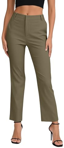 EXCHIC Damen Komfortabel Dehnbar Gerade Bein Freizeit Hosen Hohe Taille Arbeitshose mit Taschen(M, Armeegrün)