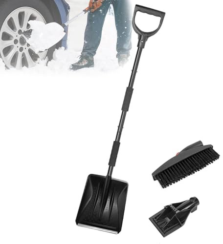 Pala da Neve, Pala da Neve Portatile, Pala da Neve Pieghevole per Auto, Set da Cinque Pezzi, Acciaio Inossidabile, Leggera e Rimovibile, Pala da Neve per Auto, Pala da Neve per vialetto, CAS