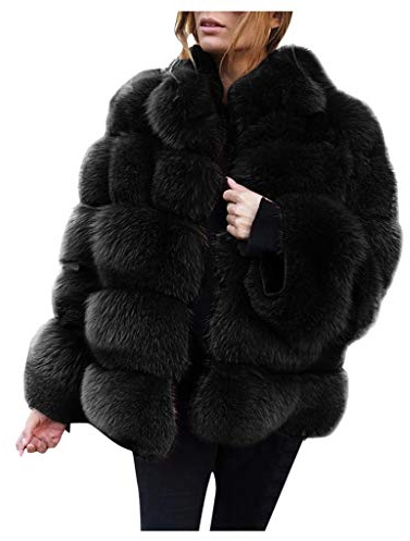 Generisch Veste en fourrure synthétique pour femme - Veste d'hiver courte en fausse fourrure - Couleur unie - Manteau en fourrure synthétique épaisse - Manteau d'hiver - Manteau en fourrure