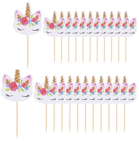 Einhorn Tortendeko,Cake Toppers,24 Stück Einhorn Muffin Deko Cupcake Toppers Einhorns Kuchendeko Cake Topper Kuchen Deko,für Kinder Mädchen Geburtstag Geburtstagsfeier Hochzeiten Lieferungen