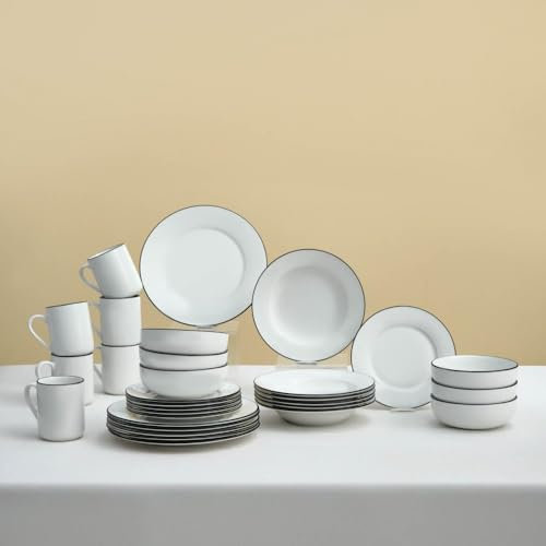 Karaca Emma - Set di stoviglie in porcellana, 30 pezzi, piatti da cucina e ciotole, set da pranzo per 6 persone, piatti piani, ciotole per pasta, insalatiera, piatti da contorno, tazze moderne