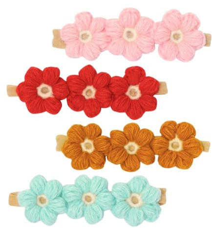 ibasenice 4 Fasce per Chioma Bambina Fiore in Cotone Nylon, Accessori Decorativi Non Deformabili, Eleganti per Feste di Compleanno e Natale