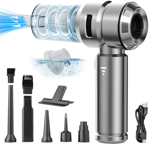 Semflagree Kabelloser Mini-Handstaubsauger, 23000PA Leistungsstarke Zyklon-Saugkraft USB Wiederaufladbar Tragbarer Autostaubsauger Autostaubsauger für Tierhaare, Auto, Haus, Büro, Küche(Silber)