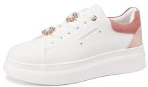 QUEEN HELENA Sneakers Platform Turnschuhe mit Strass Casual Leicht Damen X32-14, Weiß und Rosa., 39 EU