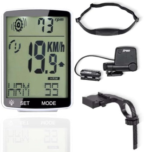 Wireless Ciclocomputer，Pulsometro - tachimetro e Cadenza di pedalata3-in-1, Contachilometri LCD della bicicletta da 2,8 pollici, esterno bianco, 2.8-inch LCD Computer da Bici con retroilluminazione