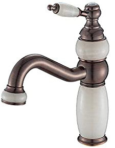 Sink Mixer Tap,Gold-Colored All-Copper Natural Jade Basin Tap Bench Bottom Basin Antique Hot and Cold Mixer Gold-Plated Marble Bathroom Sink Faucet/B (A)