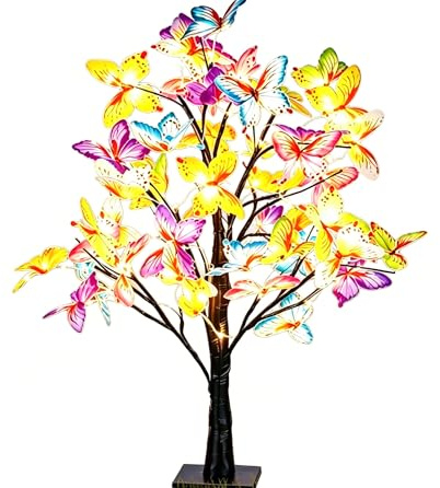 XVICO LED Night Light Tabletop Bonsai Butterfly Simulation Tree Lights Lamp, USB & Battery Dual Powered 24LED Lights Artificial Birch Tree Lamp for Gift Party Holiday Camping Home Decor