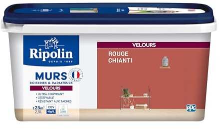 RIPOLIN Peinture Intérieure Multi-Supports Monocouche Rouge Chianti 2,5 L | Peinture Multi-Supports, Ultra-Couvrante et Lessivable, Séchage Rapide, Fabrication Française, Excellence Depuis 1888