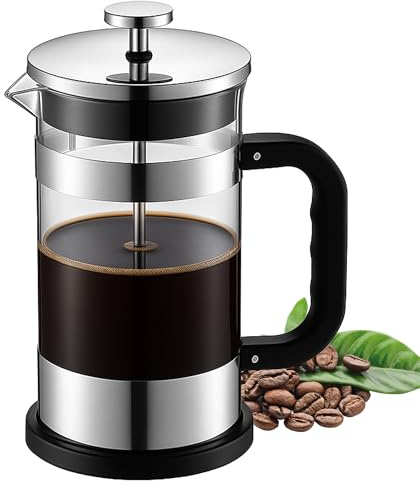 Crystalia French Press Coffee Maker, 1000 ml Cafetiere 8 Cup, Heat Resistant Borosilicate Glass Caffettiera, 4-Layer Stainless Steel Filter, Loose Tea & Milk Froth, Dishwasher Safe Coffee Press