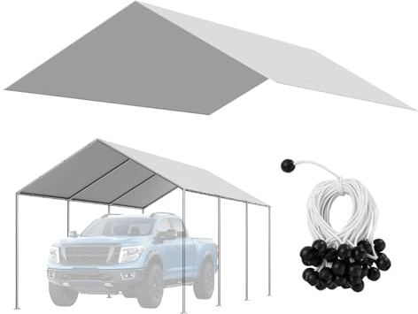 VEVOR Toldo de Repuesto para Cochera de 6 x 3,43 m, Carpa de Garaje para Coche Tela de Polietileno Resistente a los Rayos UV, para Cubrir Vehículos, Maquinaria Agrícola, Gris, Marco No Incluido