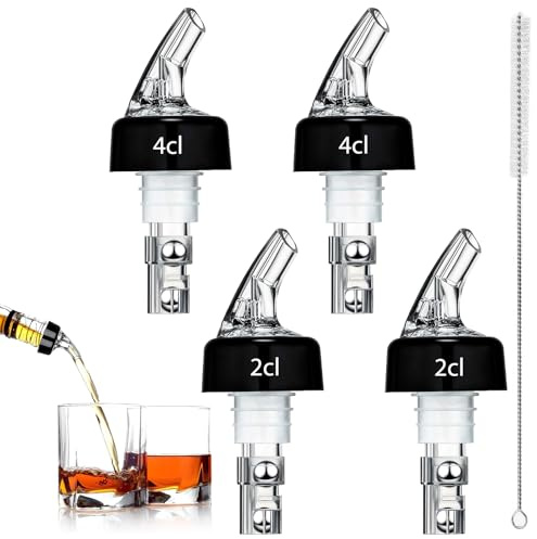 Zorplex 4 Stycken Automatisk Uppmätt Flaskhällare, 2x 2cl+4cl Dispenserflaskhällare, Droppfria Doseringspipar För Vin, Cocktails och Juice, Praktiska Portionerare För Hem, Bar och Kök (2x2cl+2x4cl)