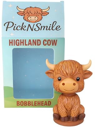 PickNSmile Highland Cow Bobblehead – Resin Ornament, Hand Painted Figurine, Scottish Desk Decoration Gift