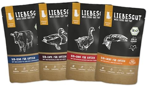 Liebesgut Nourriture bio pour chat adulte 8 x 100 g