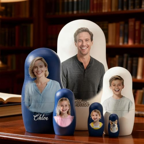 Personalisierte Muttertagsgeschenke für Mama Matroschka Puppen aus Holz mit 1-6 Familienporträt Russische Puppe Geschenk Lustige Fotogeschenke Geburtstagsgeschenke für Frauen Oma Opa Nesting Dolls