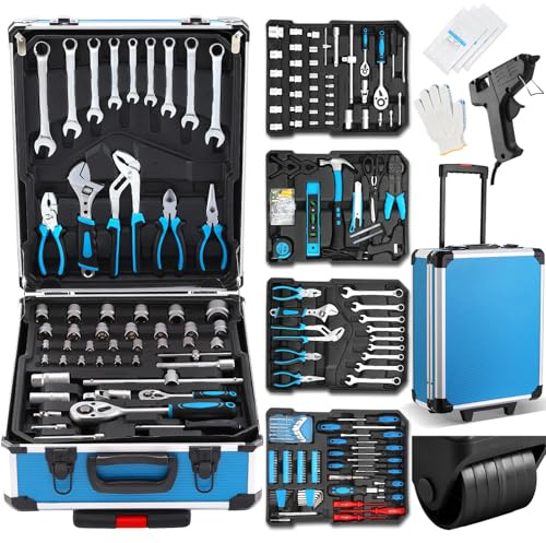 Stanew Boite à Outils 1000 pièces en Chrome Vanadium | Mallette en Aluminium et Poignée Télescopique | Coffret de Douille et Embouts avec Clé à Cliquet Rallonges | Outillage Mecanique Auto