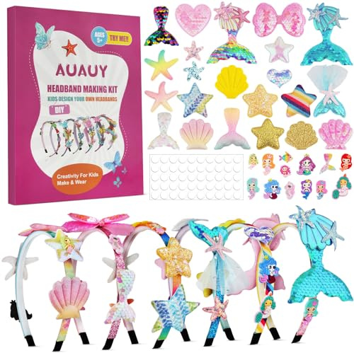 AUAUY Bijoux Cheveux Sirène, Accessoire de Cheveux Diadème Kits | Kit de Fabrication de Bandeaux, Cadeaux de Kit Coiffure, Bricolage Cadeau pour 15+ Ans, Serre Tête pour anniversaire, fête