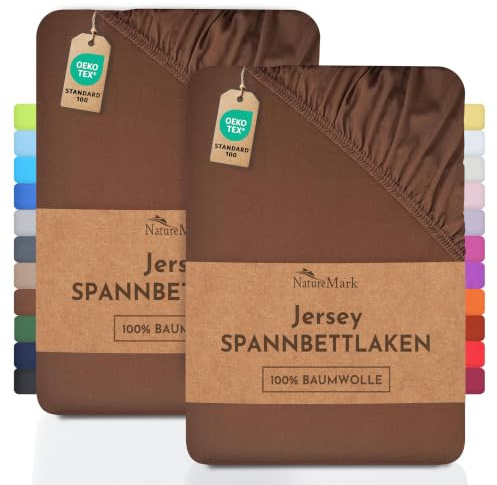 NatureMark 2er Pack Jersey Spannbettlaken, Spannbetttuch 100% Baumwolle in vielen Größen und Farben MARKENQUALITÄT ÖKOTEX Standard 100 | 140 x 200 cm - 160 x 200 cm - Schoko braun