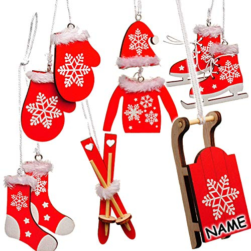 alles-meine.de GmbH 50 TLG. Deko Set - Winter & Weihnachten - Ski/Schlittschuhe/Schlitten - incl. Name - aus Holz - Miniatur/Diorama - Anhänger - Weihnachtsdeko/Winter..