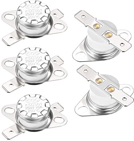 sourcing map 5Stk Temperaturschalter Thermostat Normalerweise offen 250°C Thermostatregler 10A N.C 6,3mm Pin de