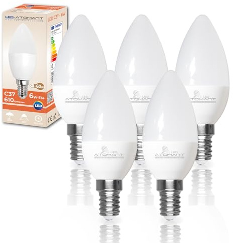 LED ATOMANT 5x Ampoule LED E14 Bougie C37 6W Blanc Neutre 610lm | Petit culot
