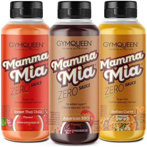 GymQueen Mamma Mia Zero Sauce 3x265ml, kalorienarm, ohne Fett & ohne Zucker, zum Verfeinern von Gerichten oder als Salat-Dressing, vegetarisch