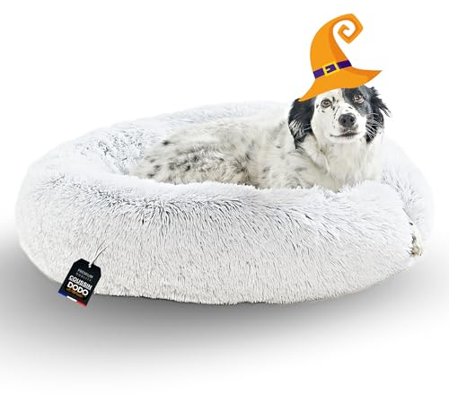 One PETS-TOP® Hundekörbchen Waschbar Fluffy – Hundebett Donut Flauschig mit Abnehmbarem Bezug – Donut Hundebett Rund für Kleine & Große Hunde 80 cm Durchmesser Perlgrau