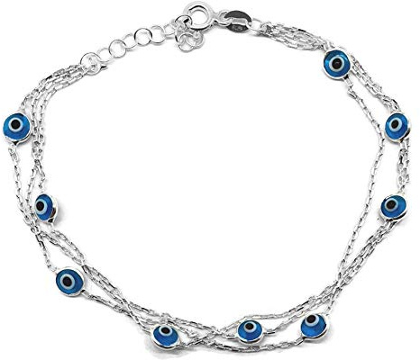 MYSTIC JEWELS By Dalia - 19cm Pulsera de Plata Mal de Ojo en Cadena Triple con ojitos pequeñitos - Para Buena Suerte