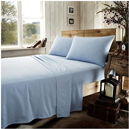 GC GAVENO CAVAILIA Luxury Flannel Plain Flat Sheet, 100% Brushed Cotton Easy Care Accessory, Premium Soft & Cosy Bed Linen, Blue, Double Size Bedsheet