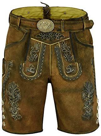 Speed4allkinds Herren Trachtenlederhose Antik Inkl.Trachtengürtel in Vier Farben Größe 46 bis 60 (Dunkelbraun, 46)