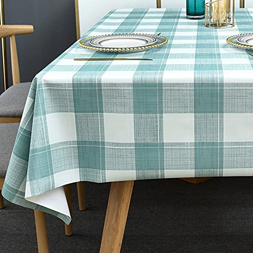 TruDelve Plastic Tablecloths for Rectangle Tables Turquoise Checkered Vinyl Tablecloth Waterproof Wipeable Oilcloth Table Cloth for Outdoor Picnic Table Cover (54'' x 72'', Turquoise)