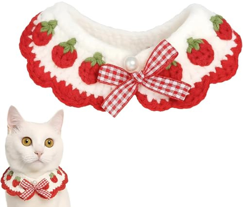 Pacaba Katzenhalsband mit Sicherheitsauslösung verstellbares Halsband für Kätzchen, Welpen und kleine Welpen Erdbeer