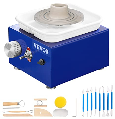 VEVOR Töpferscheibe Keramik Rad Maschine 30 W, Blau Elektrische Töpferscheibe Maschine 10 cm 300 U/min Töpferscheibenmaschine, Formmaschine mit Schürze, Geeignet für Anfänger, Enthusiasten usw.