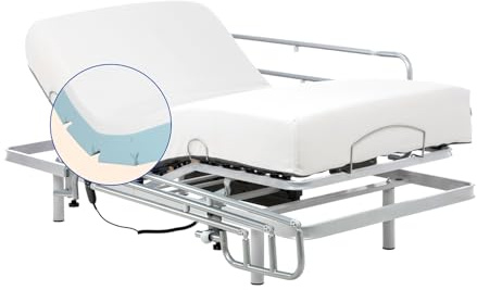 Geriafy Cama articulada con colchón Funda Tencel Care 80x190 cm | Barandillas abatibles, colchón viscoelástico 20 cm y funda Tencel suave, fresca y transpirable
