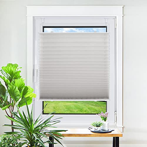 Homland Plissee ohne Bohren Klemmfix Hellgrau 100 x 40 cm(LxB), Plissees für Fenster und Tür, Jalousie Easyfix Plisseerollo mit Klemmträger Sonnenschutz und Sichtschutz lichtdurchlässig Rollo