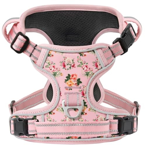 Timos No Pull Dog Harness, Release at Neck Reflective 3 Snap Buckles Adjustable No Choke Pet Vest with Front & Back 2 Leash Clips, Soft Padded Control Training Handle for Small Medium Large Dogs