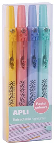APLI 18933 – 4-tlg. Textmarker-Set mit einziehbaren Keilspitzen in Pastellfarben