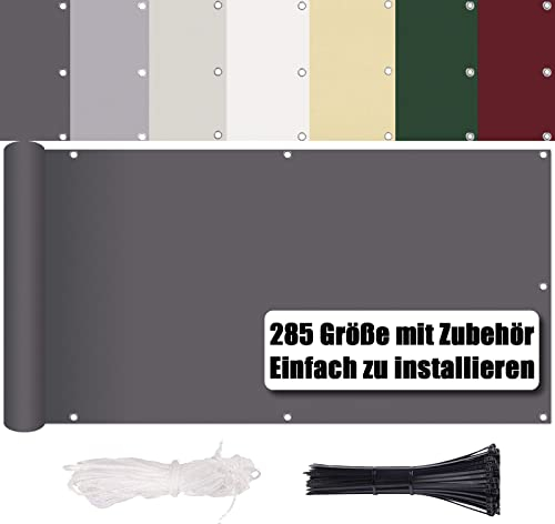 Balkon sichtschutz Ohne Bohren, Wind- und UV-Schutz, 260g/m², Mit Montagezubehör, 100% Polyester, Balkonverkleidung Balkonumrandung Balkonbespannung für Balkongeländer, Terrasse & Garten - Anthrazit