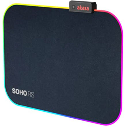 Akasa SOHO RS Hochpräzises RGB Mauspad, große Gaming Matte mit 9 RGB-Modi, Wasserabweisende RGB Mausmatte, rutschfeste Unterlage, USB-betrieben, 350X250X4 mm, für PC, Laptop, Computer, AK-MPD-06RB